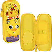 Пенал шкільний на одне відділення з об'ємною 3D-фігуркою "Качка" 2068, жовтий