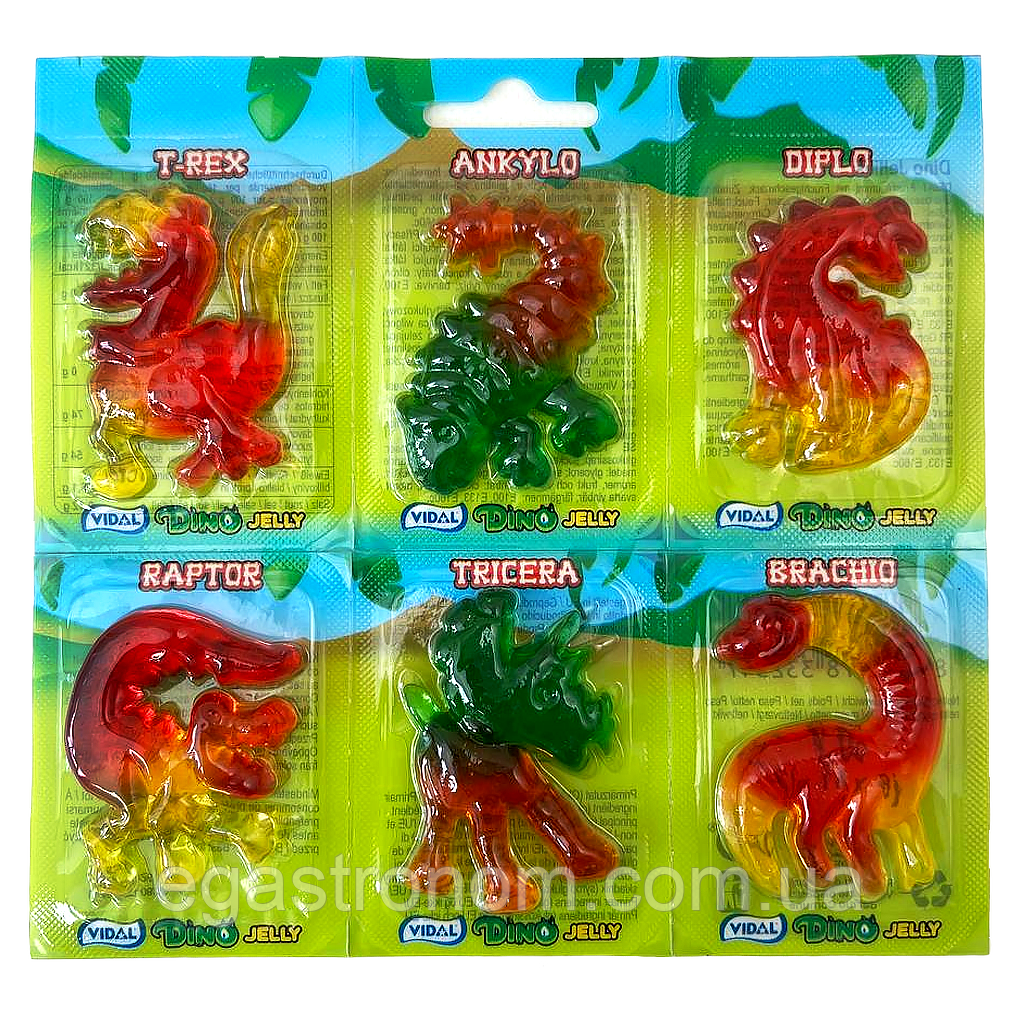 Желейки динозаври Джеллі Jelly dino fruit (6*11g) 6шт/пач 11пач/ящ (Код: 00-00017977), фото 1