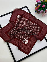 Легка хустка в горошек троянда 70*70 см віскоза/коттон бордова