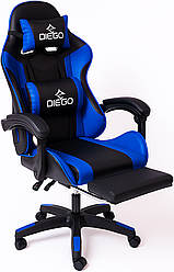Крісло геймерське DIEGO з підставкою для ніг і масажем чорно-синє