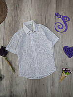 Детская рубашка для мальчика белая с принтом Zoor, размер 158, 13 лет, с коротким рукавом