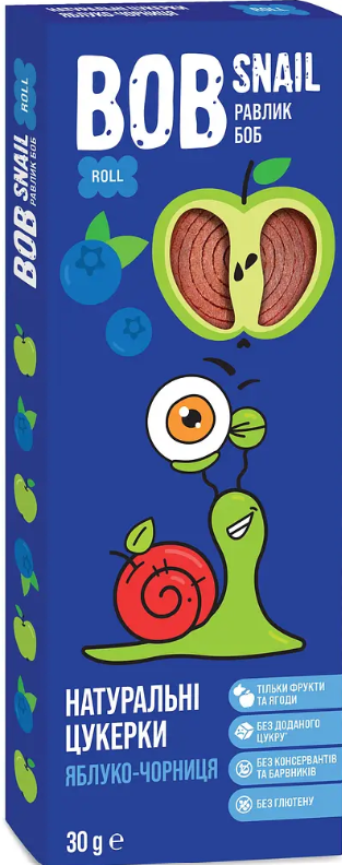 Натуральні цукерки Bob Snail Яблучно-Чорниця , 30 г, фото 1