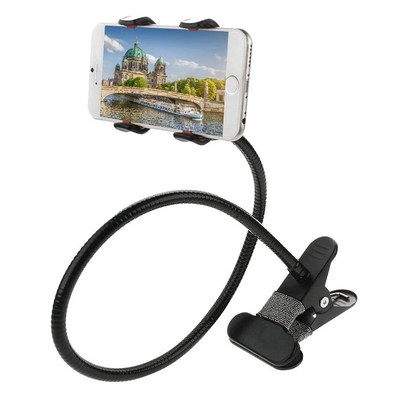 Гнучкий металевий тримач для телефону з прищіпкою на гнучкій ніжці X22 Чорний