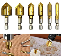 Набір 6 конусних фрез на шестиграному хвостовику 1/4 сверло для потая