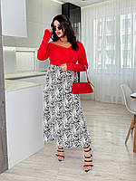 Стильная женская юбка софт принт длинная большого размера батал, модная юбка миди повседневная