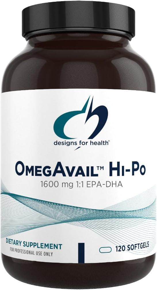 Designs for Health OmegAvail Hi-Po/Омега-3 біодоступна 1600 мг 1:1 EPA/DHA 120 капсул BX988, фото 1
