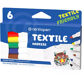 Маркери Centropen Textile для тканини, 6 шт