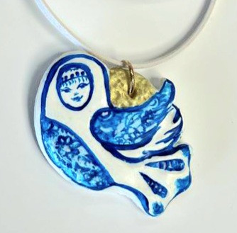 Підвіска-кулон «Сонячна пташка» – прикраса ручної роботи з полімерної глини, фото 1