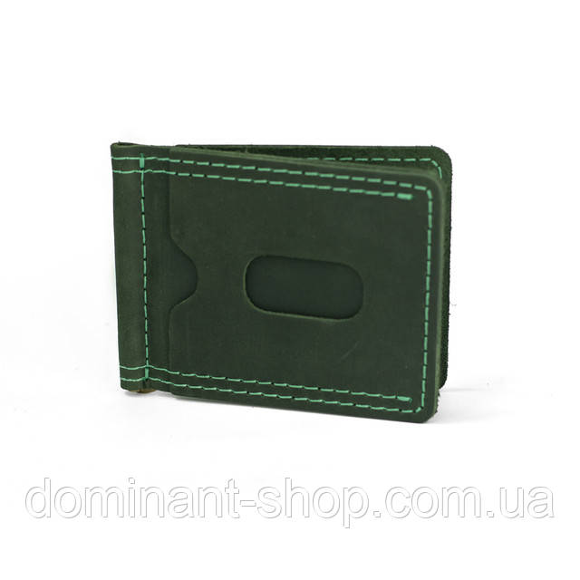 Мужской кожаный зажим для денег Grand Green — вид спереди, зелёный цвет, натуральная кожа Crazy Horse