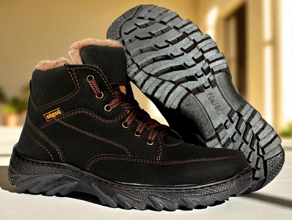 Чоловічі зимові черевики на хутрі еко-нубук на блискавку (СГБ-5ч), фото 1