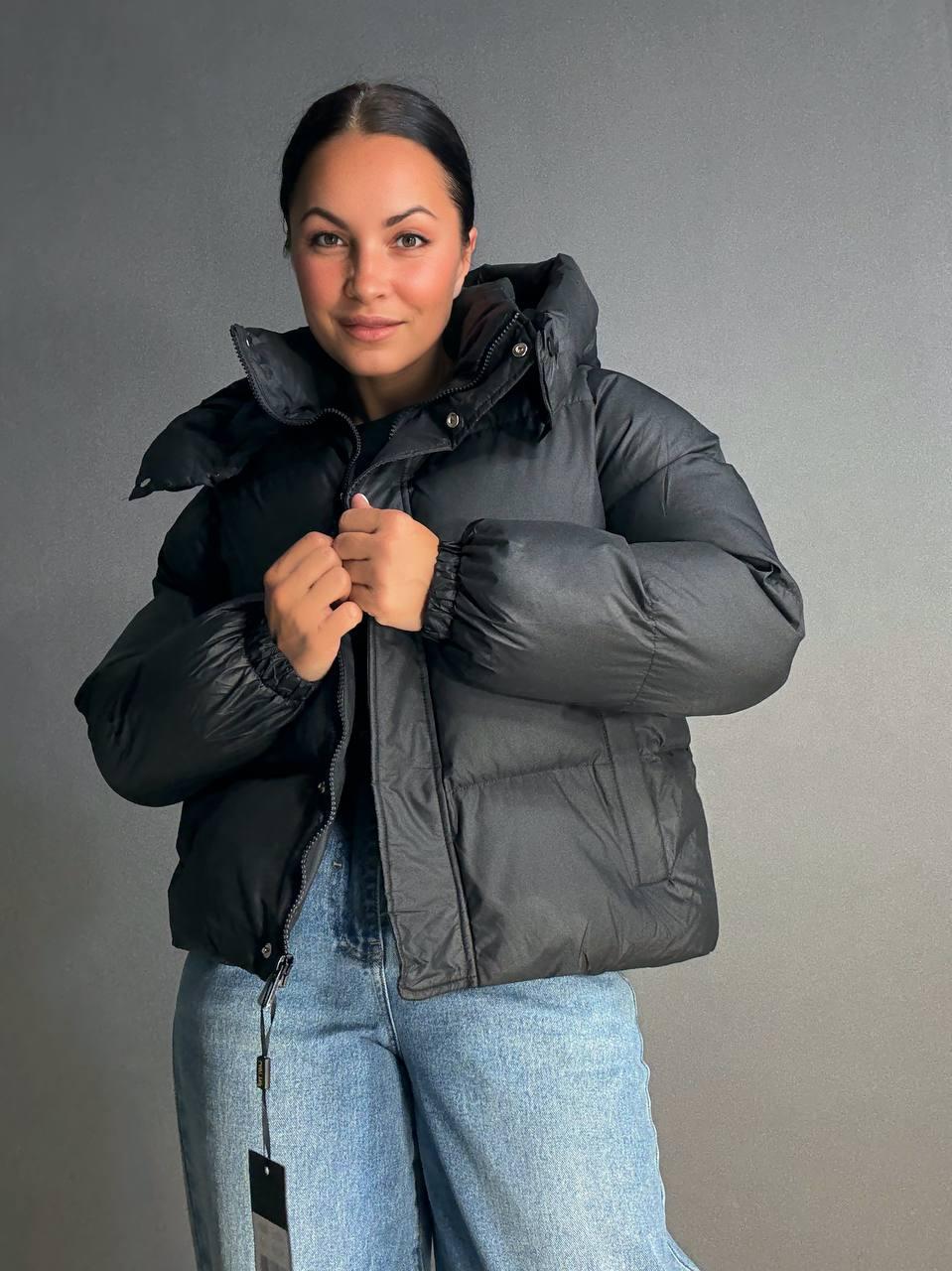 Куртка жіноча Lady Yep 10005 дута пуффер з капюшоном чорна, чорний, 42 - фото 1 - id-p2679798989