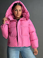 Куртка жіноча Lady Yep 10005 дута пуффер з капюшоном рожева, рожевий, 42
