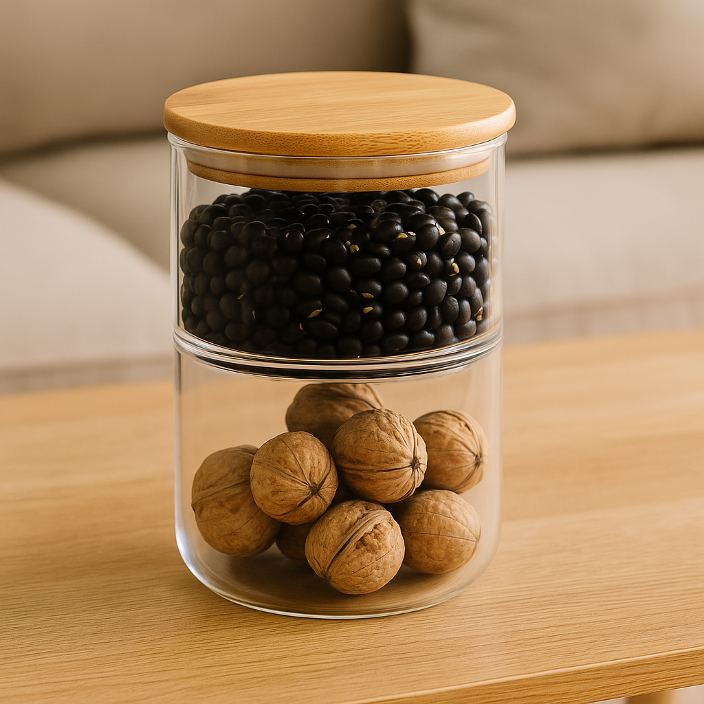 Набір скляних банок «Одна в одну» 2×500 мл з бамбуковою кришкою