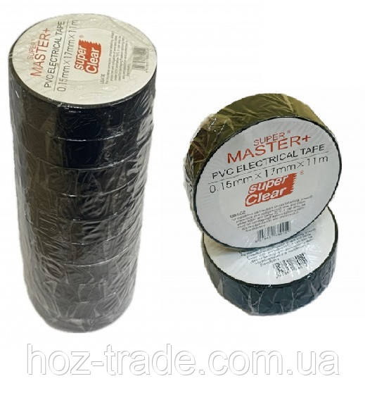 Ізострічка електрична ПВХ MASTER+ Super Clear 17 м чорна-синя — 10 шт. паковання, фото 1