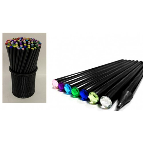 Олівці чорнографітові зі стразами НВ +стакан металей чорний (90 шт.в упаковці)