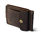 Шкіряний затискач для грошей з натуральної шкіри BUT коричневий з монетницею ручної роботи. Тримачі для купюр, фото 2