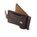 Шкіряний затискач для грошей з натуральної шкіри BUT коричневий з монетницею ручної роботи. Тримачі для купюр, фото 9
