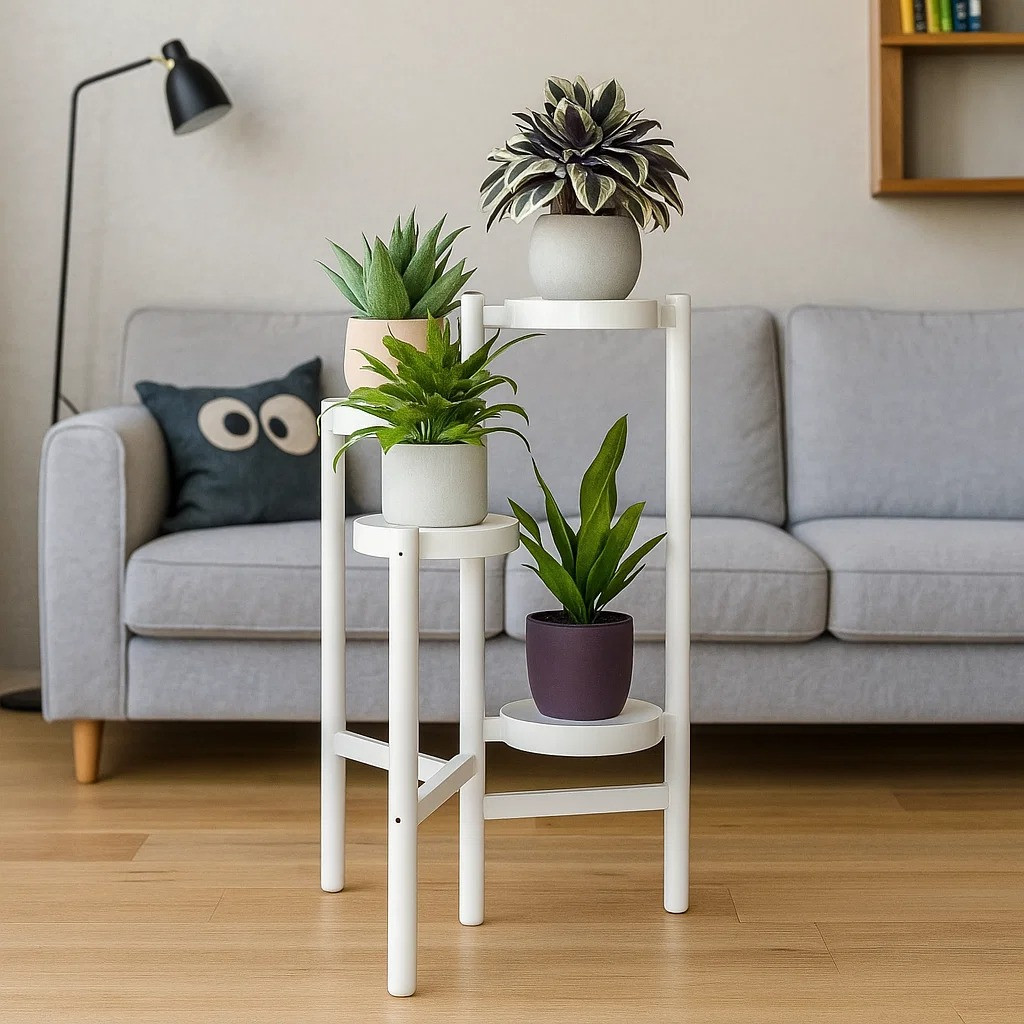 Стелаж з полицями для рослин і горщиків з квітами на 4 яруси колір білий, фото 1