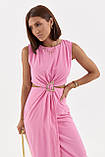 Літня жіноча сукня міді з вирізами на талії рожева нарядна сукня з розрізом на нозі розмір М L, Нове, фото 4