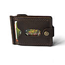 Шкіряний затискач для грошей з натуральної шкіри BUT коричневий з монетницею ручної роботи. Тримачі для купюр, фото 3