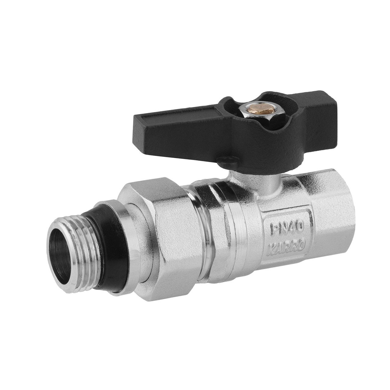 Кран-американка кульовий прямий з антипротіканням Karro "Uno Black" 1/2" ВЗ PN40 метелик, фото 1