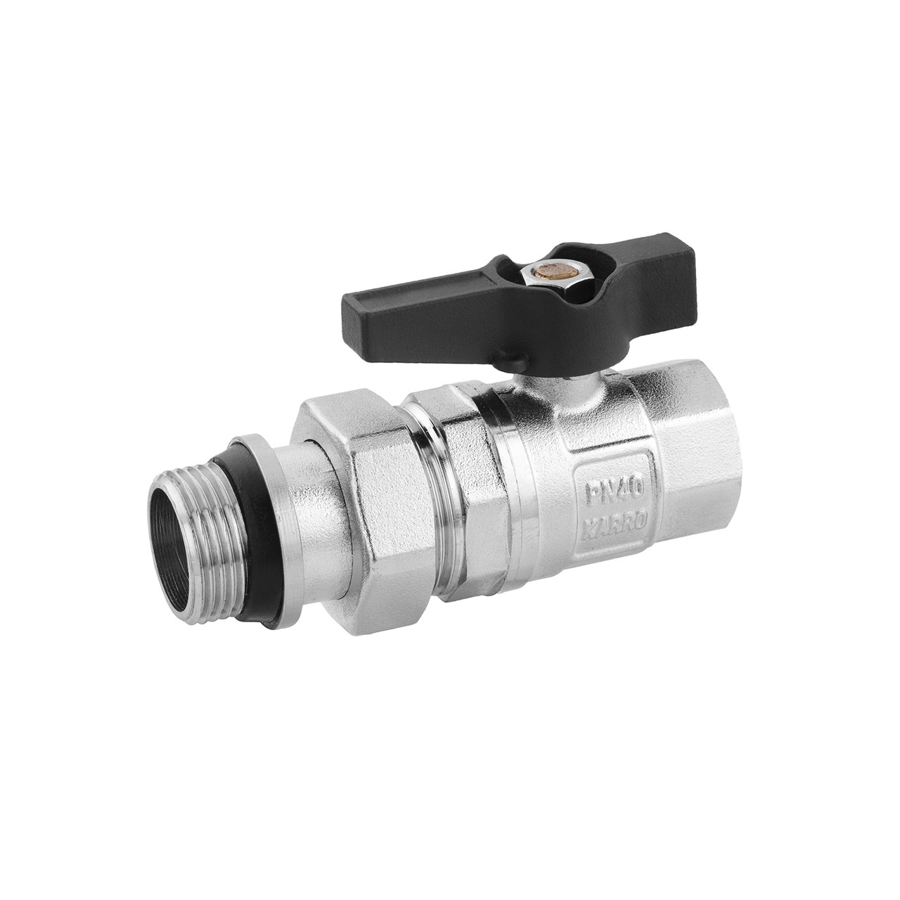 Кран-американка кульовий прямий з антипротіканням Karro "Uno Black" 3/4" ВЗ PN40 метелик, фото 1