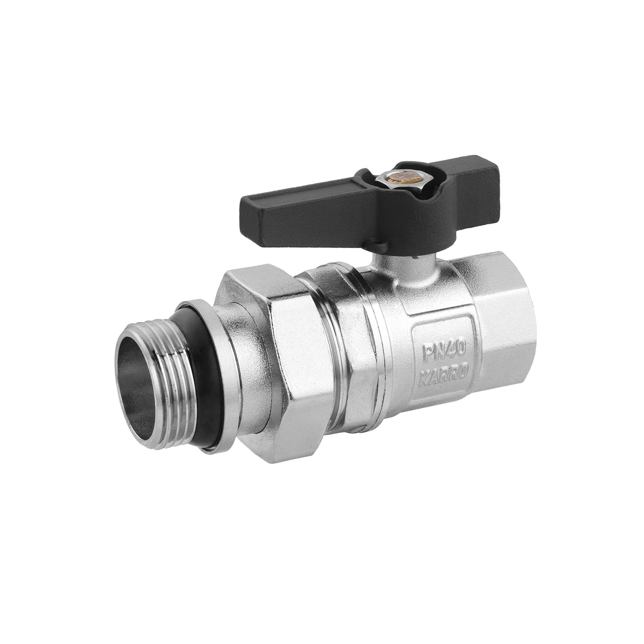 Кран-американка кульовий прямий з антипротіканням Karro "Uno Black" 1" ВЗ PN40 метелик, фото 1