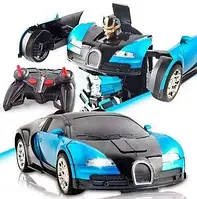 Машинка Трансформер Bugatti Size 18 см Robot Car синя з пультом 0281_optdrp