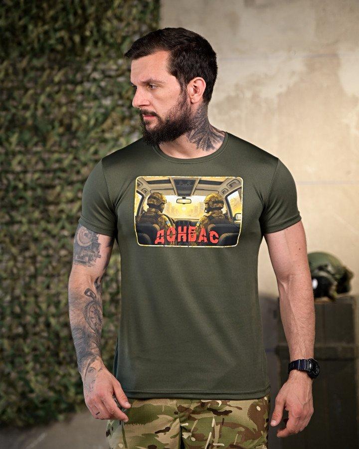 Тактична вологовідвідна футболка Донбас Олива: Coolmax, камуфляж TDF, повномірні розміри, фото 1
