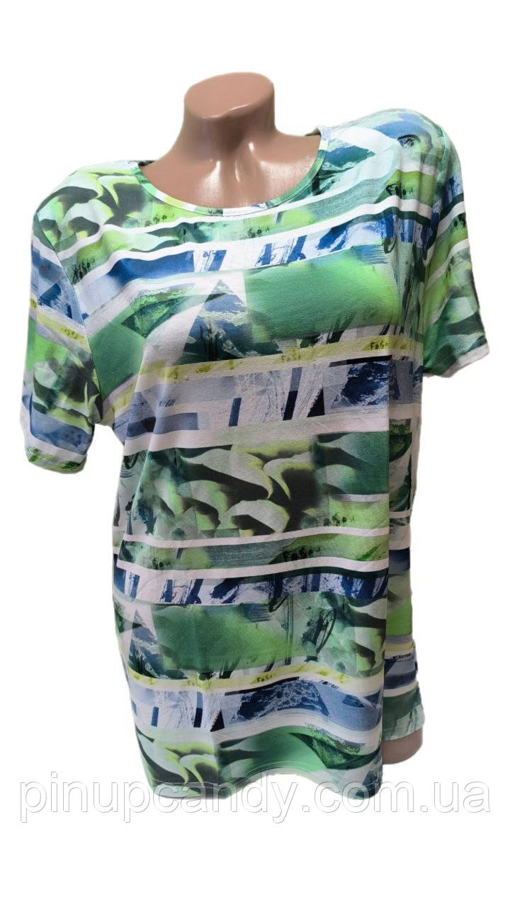 Футболка жіноча з віскози Bono принт Джунглі зелена (розміри: 54-60), фото 1