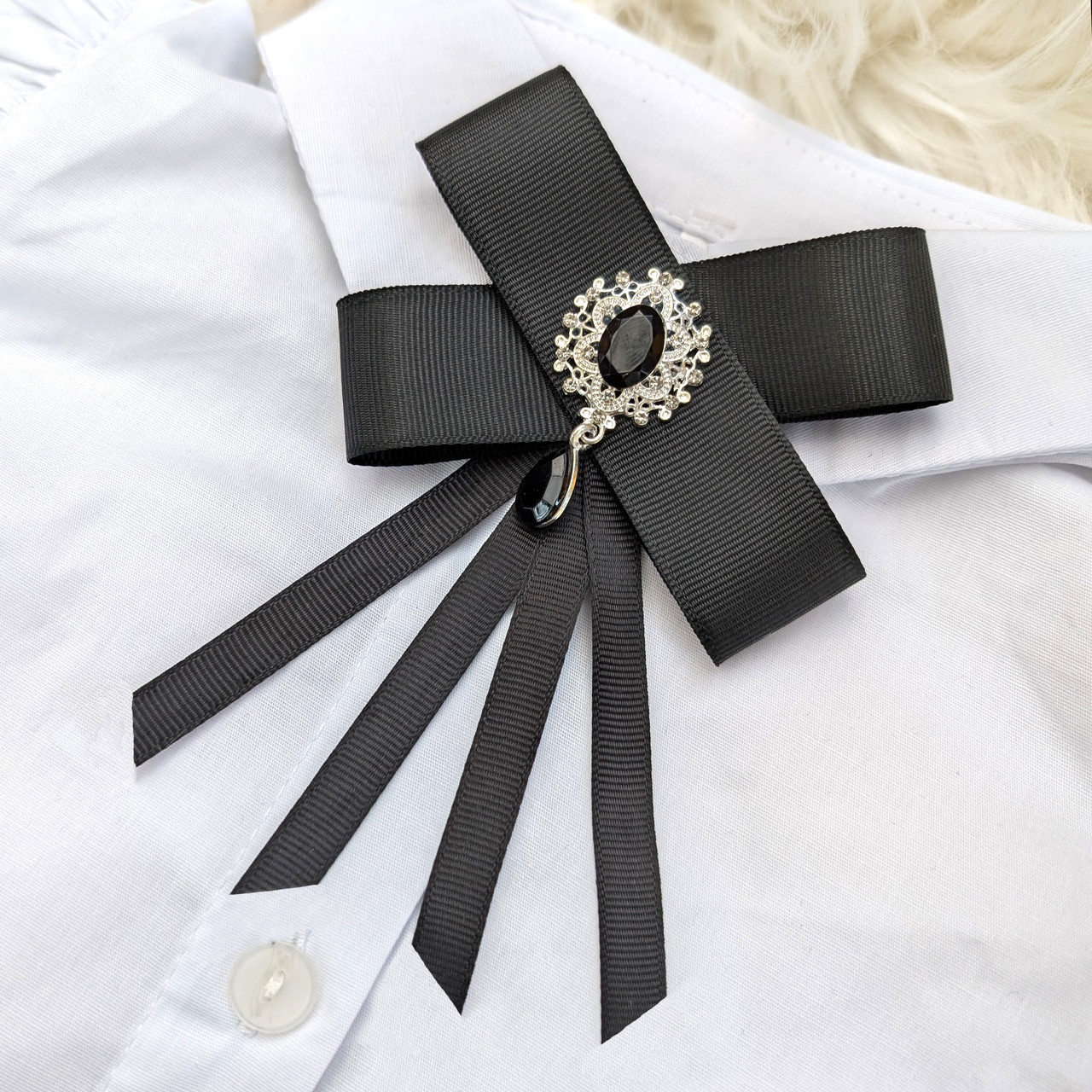 Шкільна брошка Бант Чорна на шпильці, фото 1