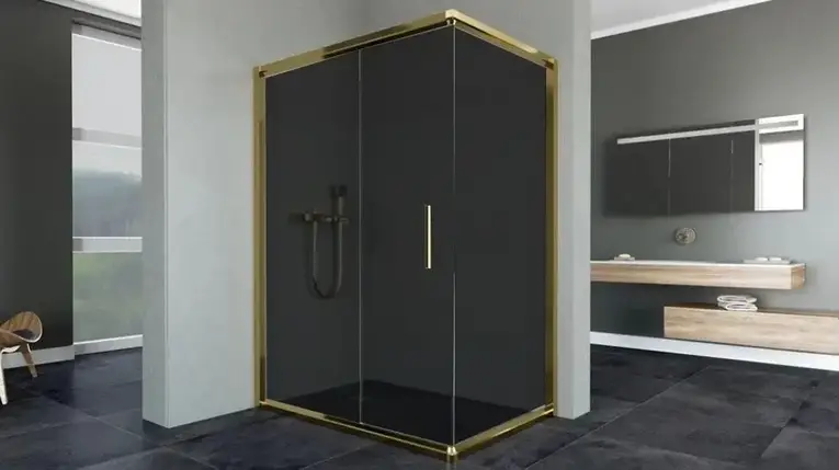 Душова кабіна Aquanil MINNESOTA 100х80х190 см без піддону золото скло тоноване 6 мм розсувні двері, фото 1