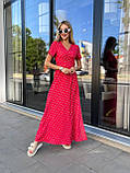 Яскрава сукня в горох з розрізом — червоний, білий та чорний кольори, розміри 42-46, фото 3