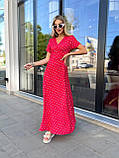 Яскрава сукня в горох з розрізом — червоний, білий та чорний кольори, розміри 42-46, фото 2