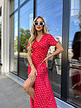 Яскрава сукня в горох з розрізом — червоний, білий та чорний кольори, розміри 42-46, фото 4