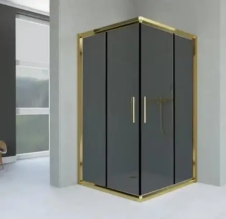 Душова кабіна Aquanil INDIANA 90x90x190 см без піддону золото скло тоноване 6 мм розсувні двері, фото 1
