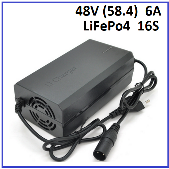 Зарядний пристрій Powermaster для LiFePo4 48V (58.4) 16S до 6A штекер 3-pin, фото 1