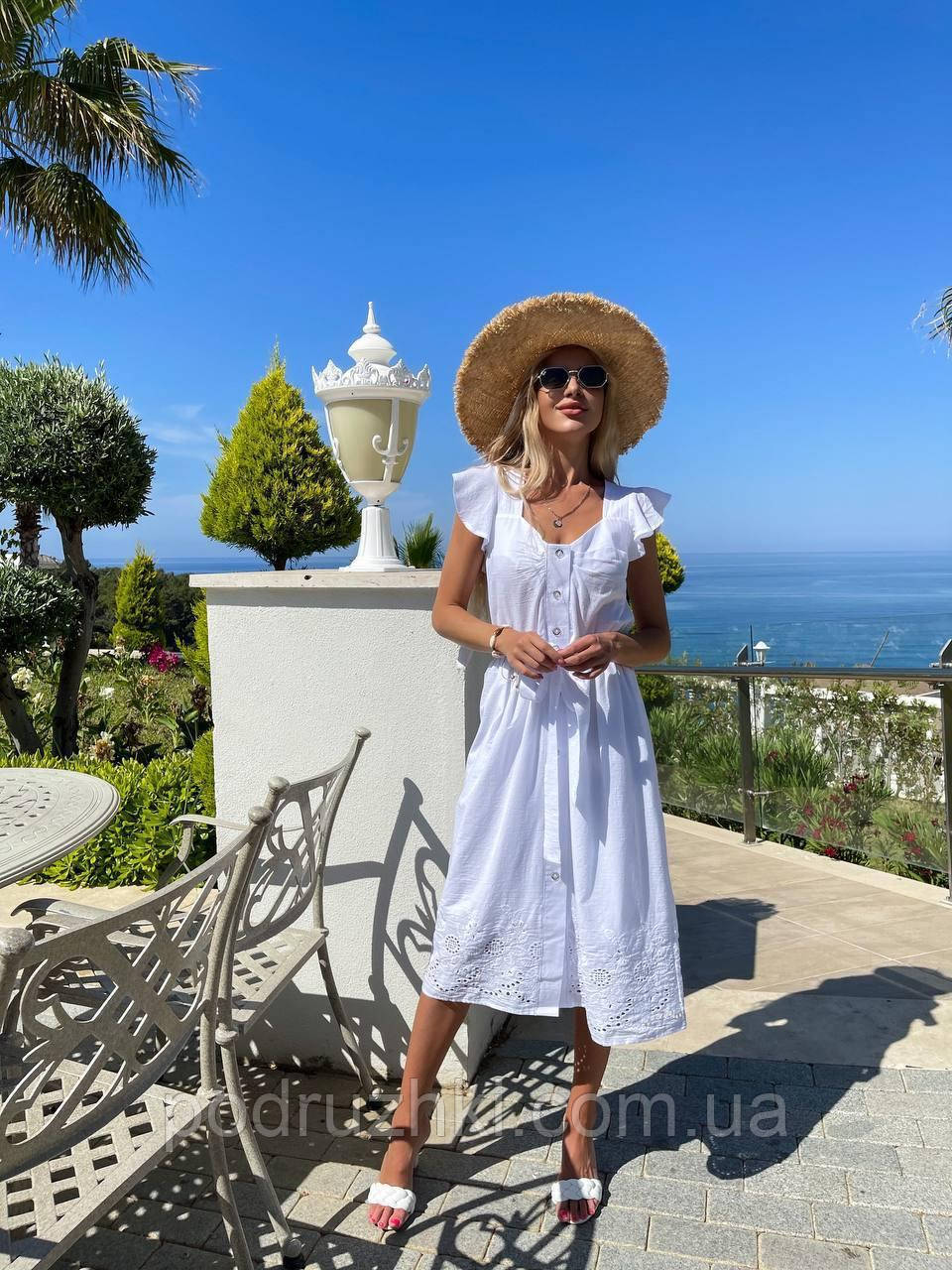 Літня біла сукня-сорочка з вишивкою та поясом Тканина бавовна, розміри 42-46, фото 1