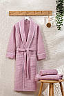 Жіночий вафельний халат з окантовкою TM Zeron, Туреччина Exclusive Pudra пудровий колір