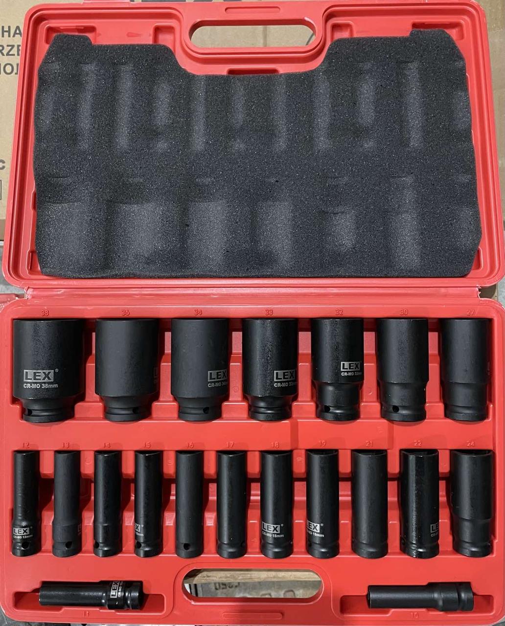Набір подовжених ударних головок LEX LXIS20E 1/2 10-38мм, фото 1