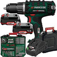Акумуляторний дриль - шуруповерт Parkside 45Нм + 2 акумулятори 2Ач + набір інструментів 73 шт (PABS 20-Li G8)