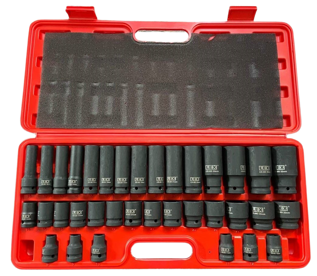 Набір головок для ударного гайковерта LEX LXISS36E 1/2 дюйма 35 ел., 38 мм.- 8-32; 78 мм.- 10-32, фото 1