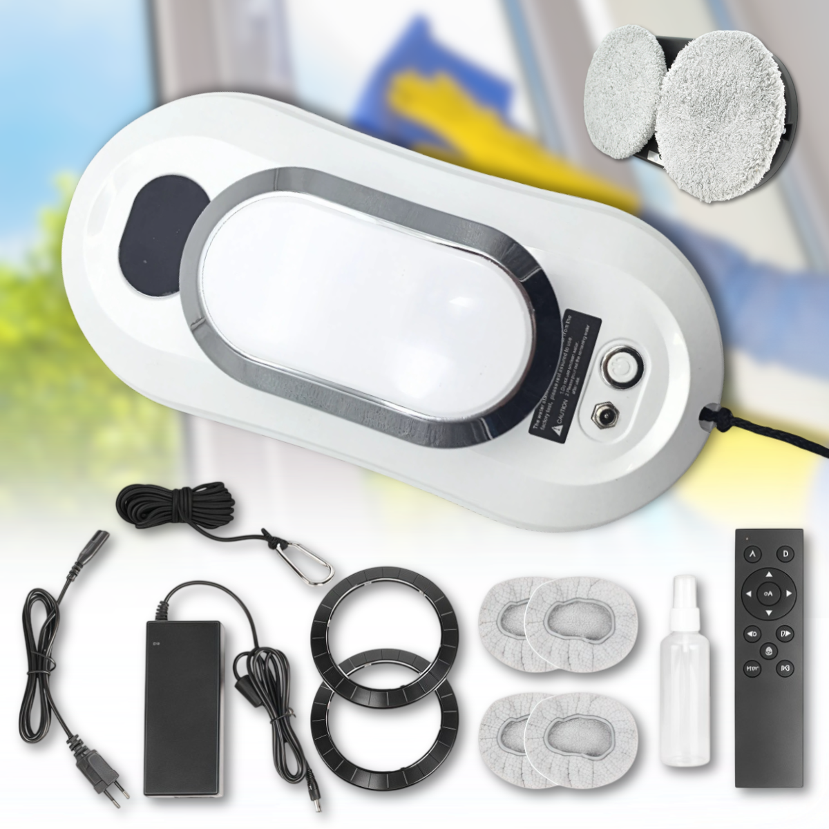 Робот для миття вікон з вакуумним кріпленням, пультом та страхувальним тросом RMO-9001, фото 1