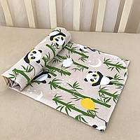 Пелюшка дитяча «Панда» з ранфорсу 100% бавовна, 90×110 см, гіпоалергенна, м'яка, бежевий колір, принт