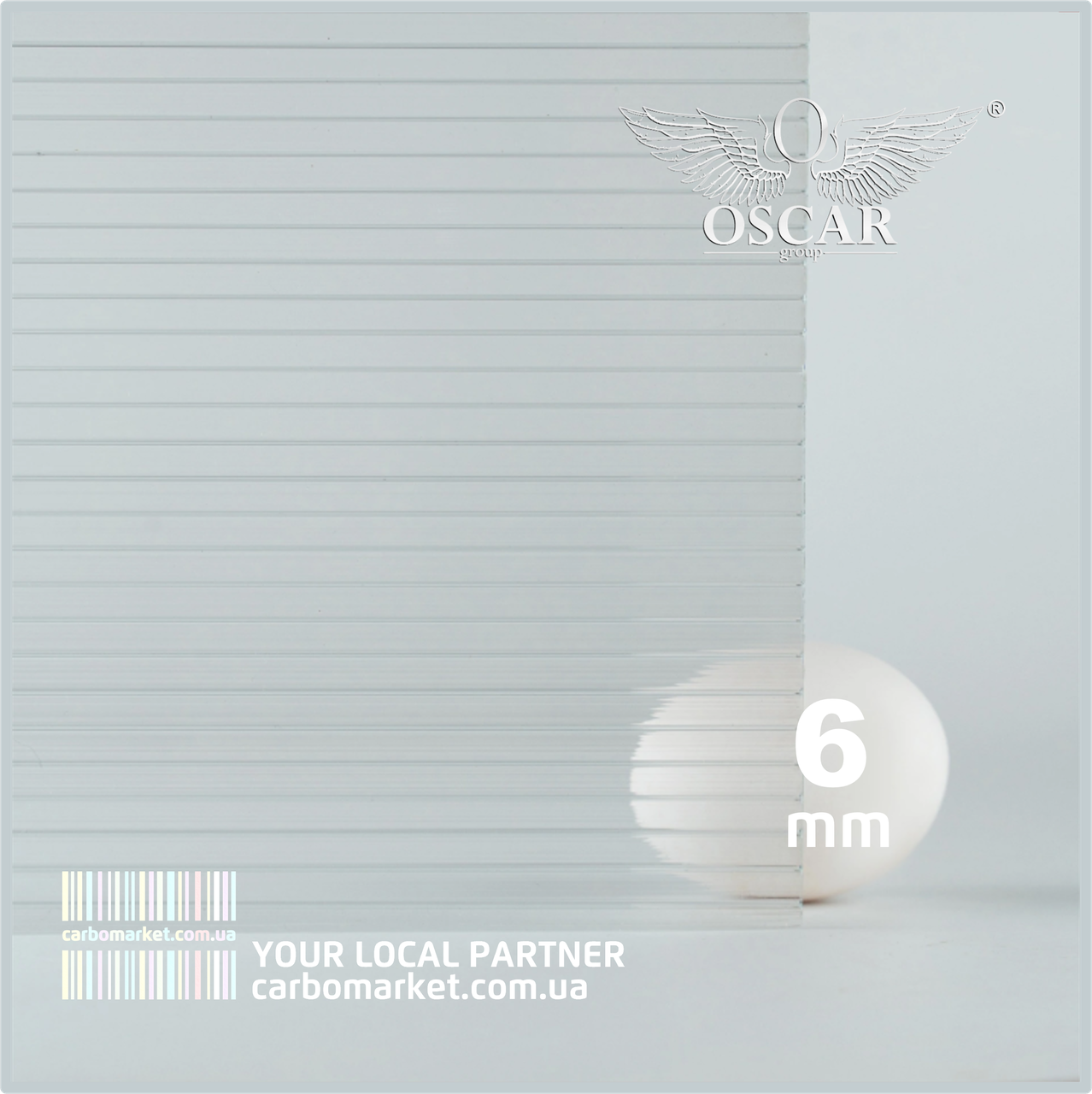 Сотовий полікарбонат 2100Х6000Х6 mm OSCAR Standard прозорий, фото 1