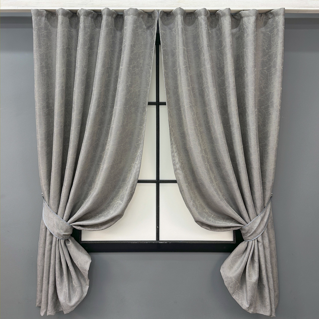 Комплект (2шт. 1,4х1,7м.) коротких штор із жакарду, колекція "Viva Marmo". Колір світло-сірий. Код 1796ш 35-0378, фото 1