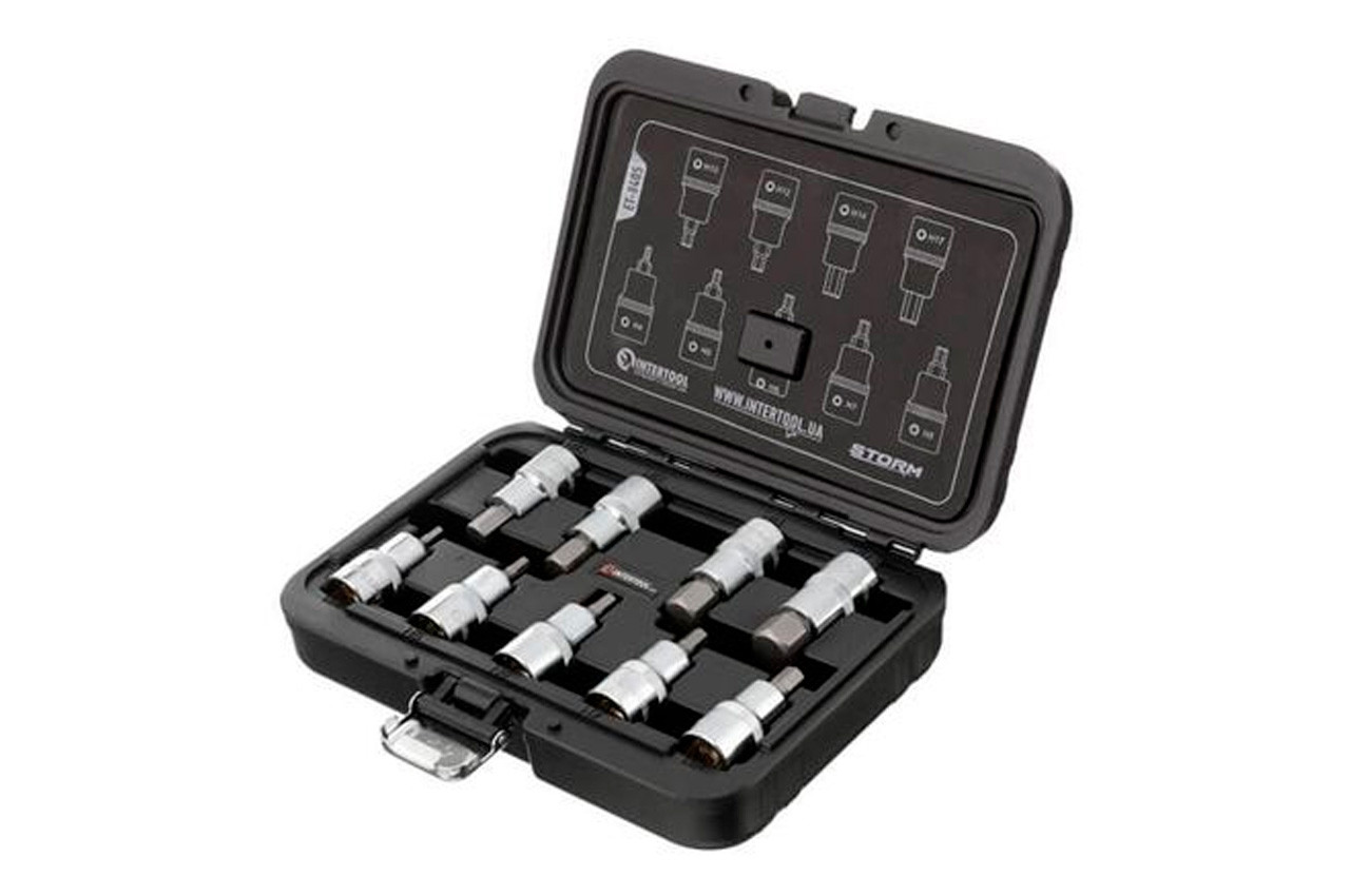 Набір HEX біт Intertool ET-8405, 1/2", H4–H17, довжина 55 мм, сталь S2 + Cr-V, 9 одиниць, кейс STORM, фото 1