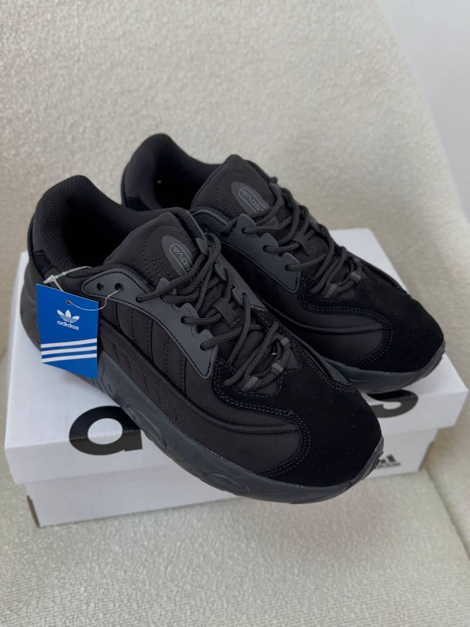 Чоловічі кросівки демісезонні Adidas Oznova Black — весна-осінь, чорні, замша та кордура, фото 1