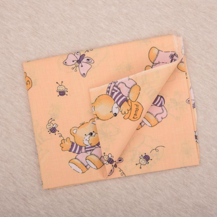 Пелюшка дитяча «Ведмежатко» Поплін 100% бавовна, 90×110 см, гіпоалергенна, м'яка, персиковий колір, принт, фото 1