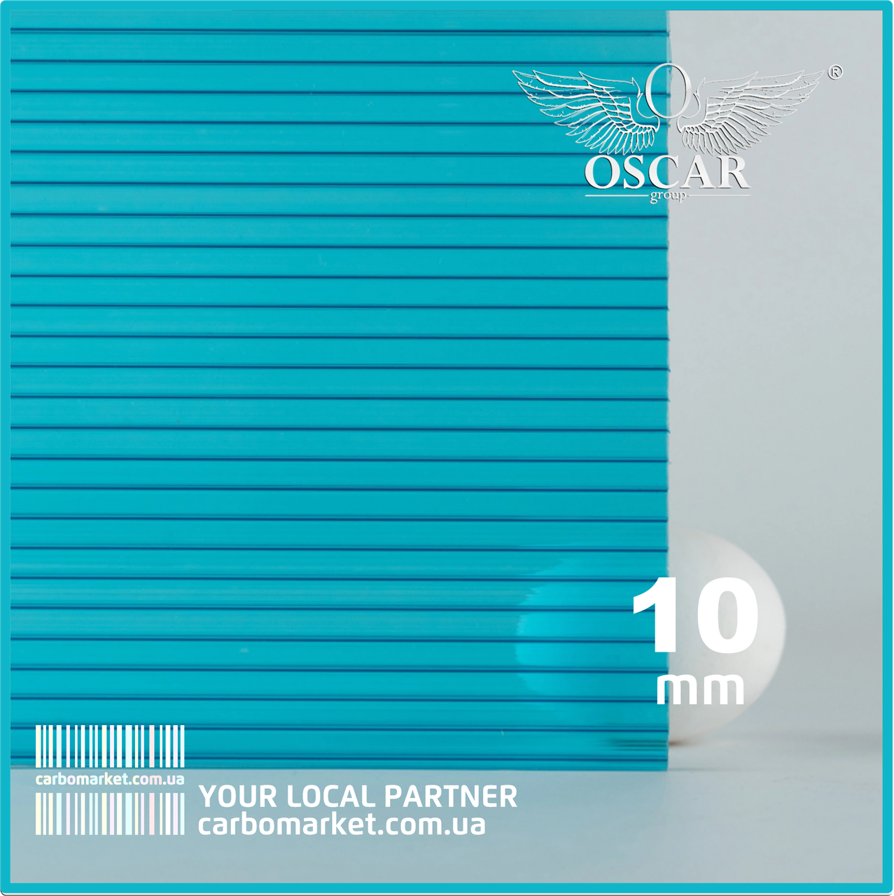 Стільниковий полікарбонат 2100Х6000Х10 mm OSCAR Standard бірюзовий, фото 1